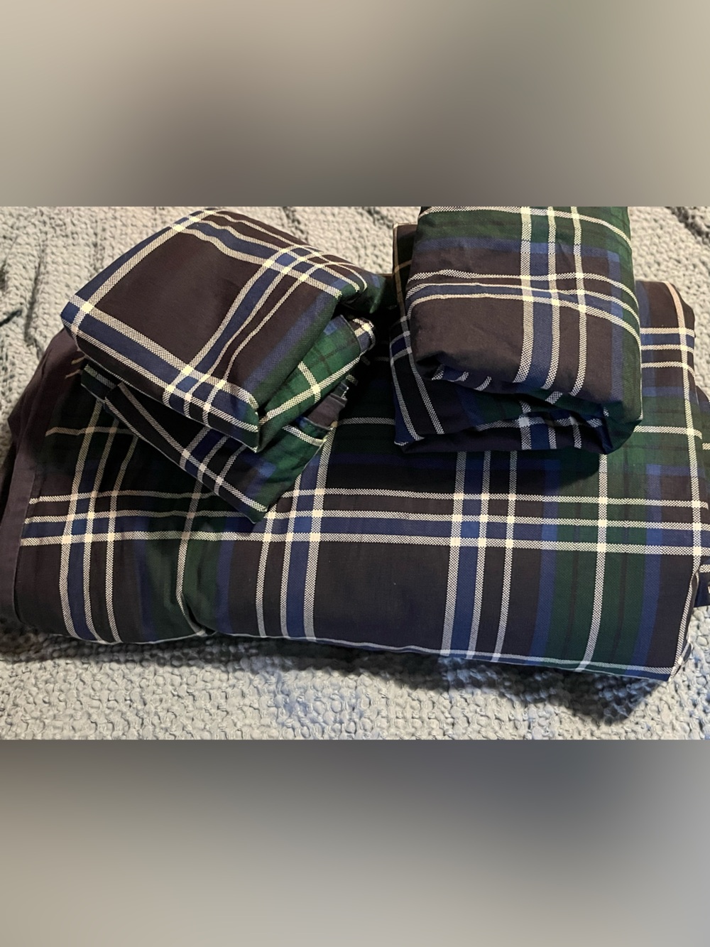 Nautica ~ Duvet ~Navy Green Plaid Duvet Cover Set~ Quality~ 💯 % Cotton